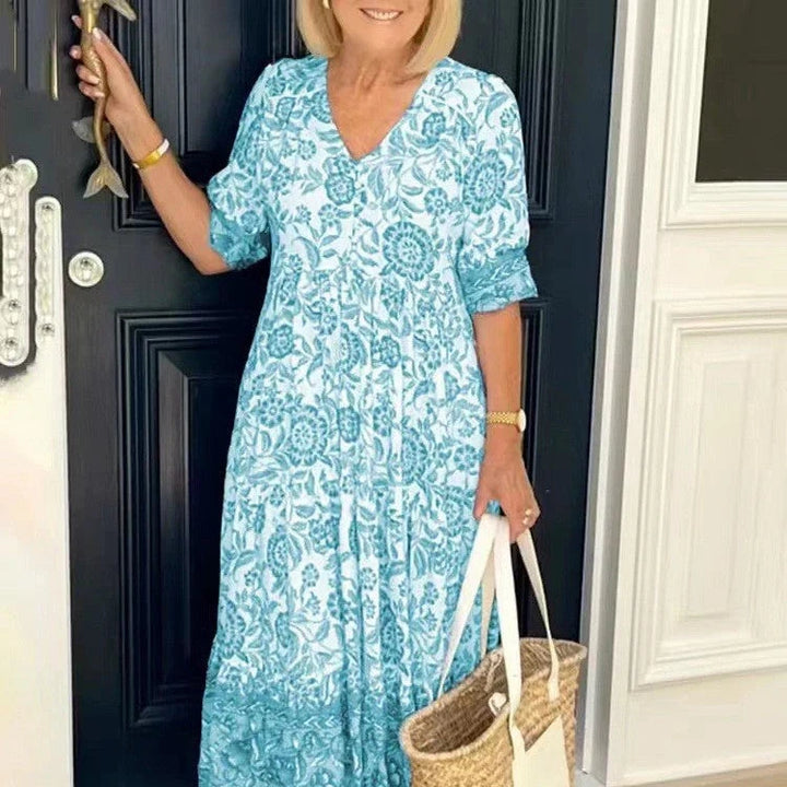 The Elara Floral Border Midi Dress