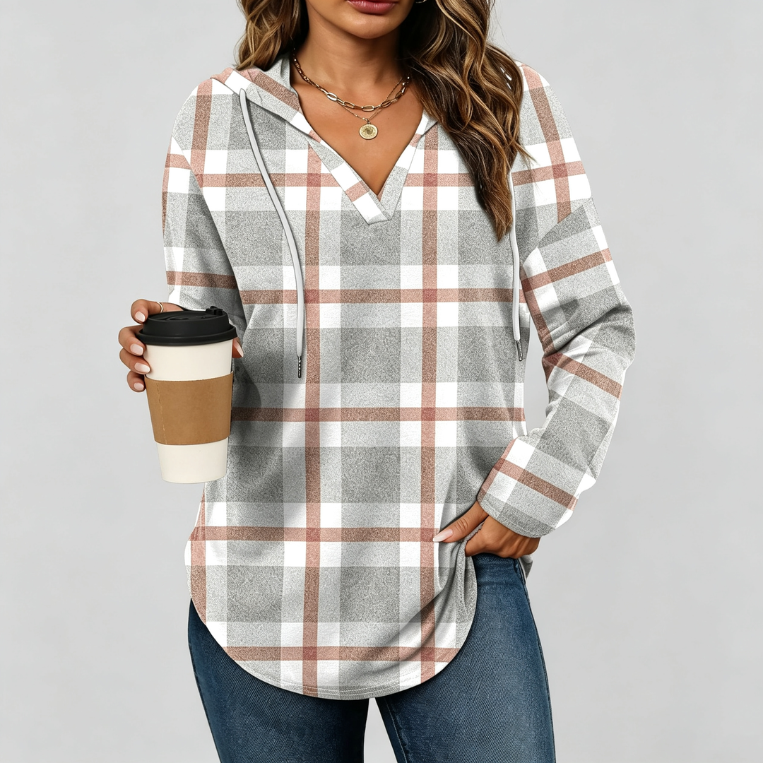 The Elara Plaid Hooded Tunic Top