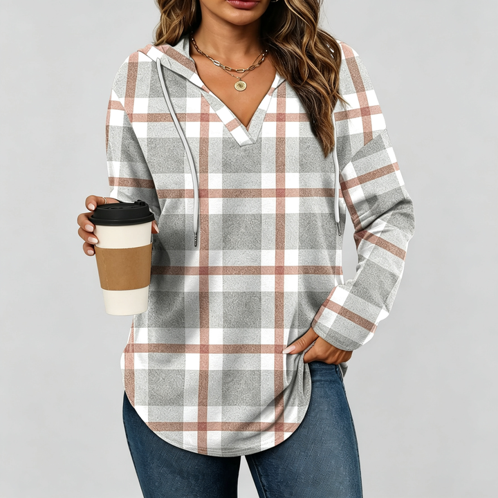 The Elara Plaid Hooded Tunic Top