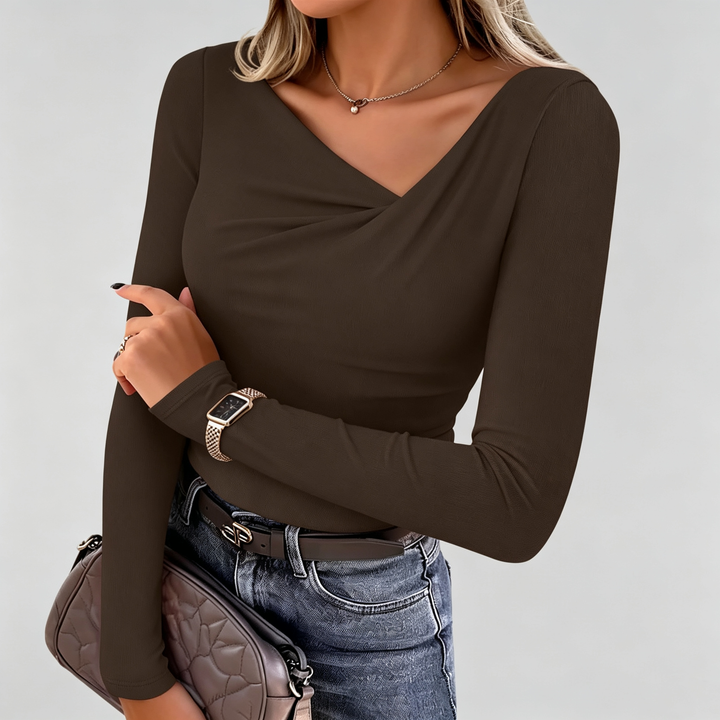 The Elara Asymmetric Draped V-Neck Top