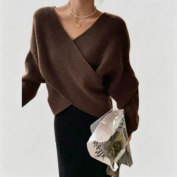 The Elara Wrap V-Neck Ribbed Knit Sweater