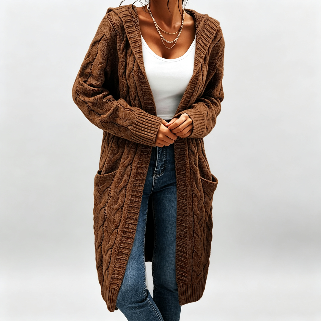 The Elara Cable-Knit Hooded Cardigan