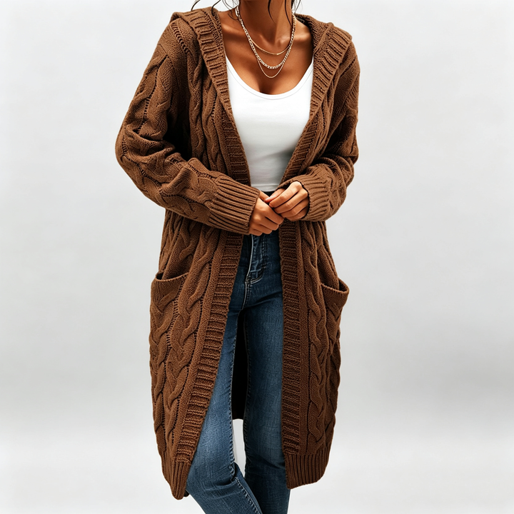The Elara Cable-Knit Hooded Cardigan