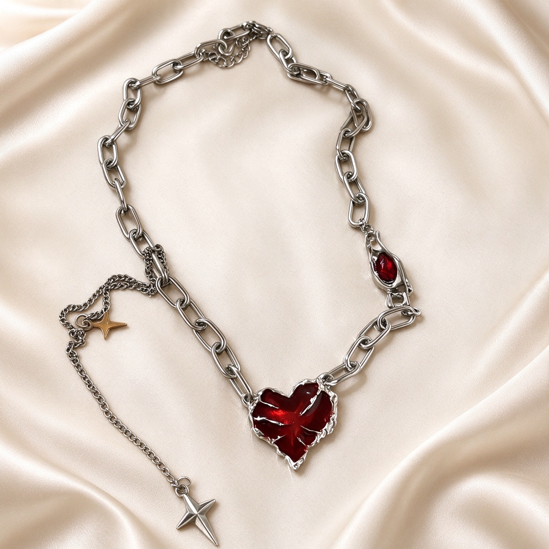 Gothic Heart Pendant Necklace Set