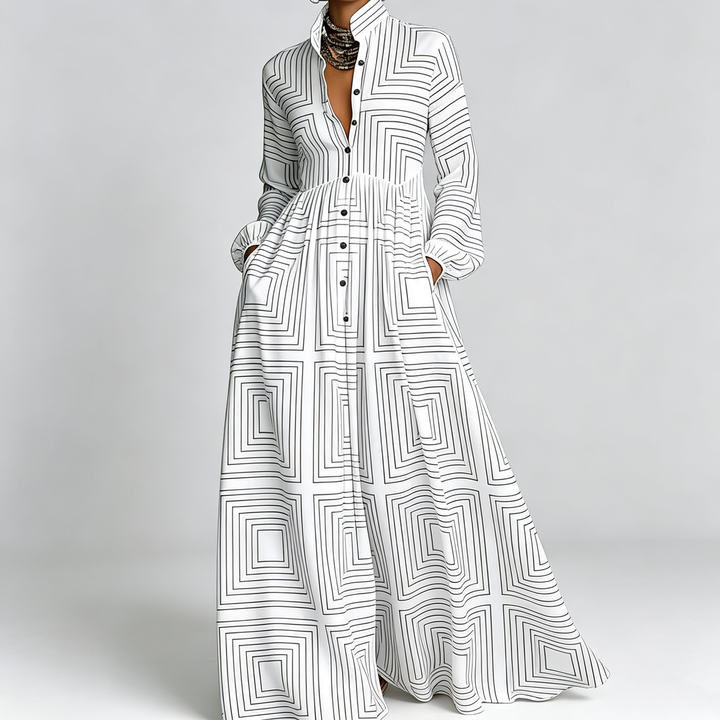The Elara Printed Maxi Shirt Dress