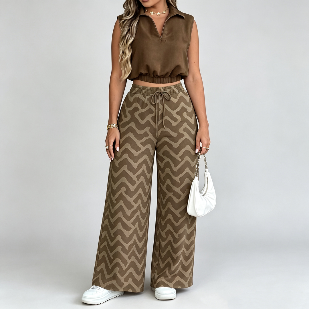 The Elara Collared Geo Wide-Leg Set