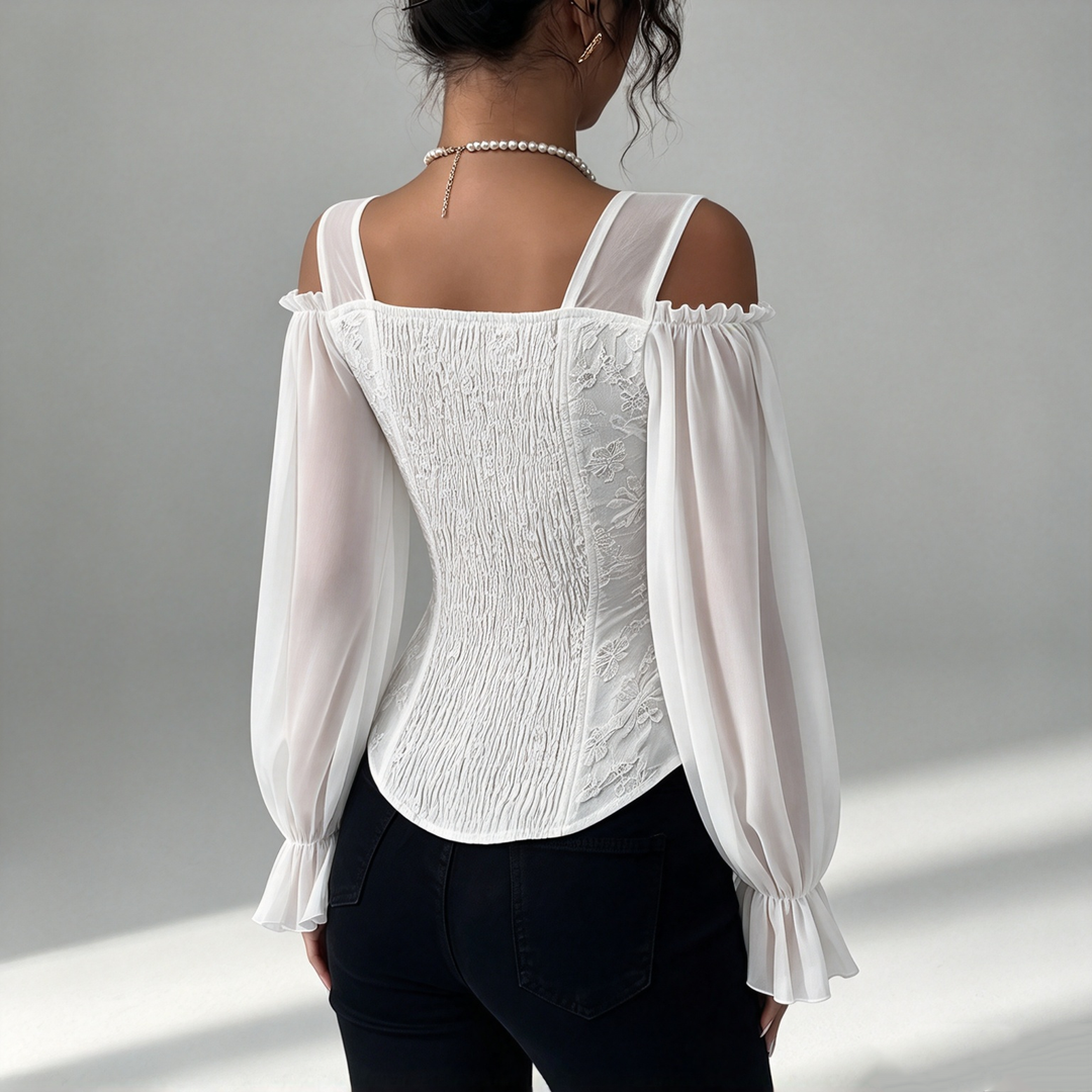 The Elara Jacquard Cold-Shoulder Corset Top