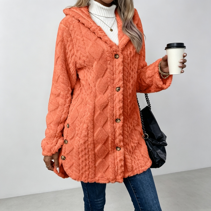 The Elara Sherpa Hooded Button Coat