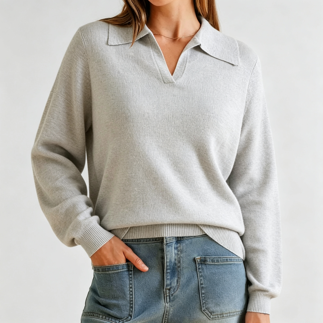 The Elara Collared V-Neck Knit Sweater
