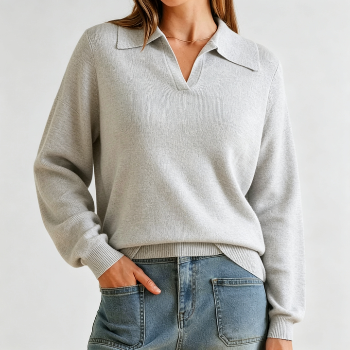 The Elara Collared V-Neck Knit Sweater