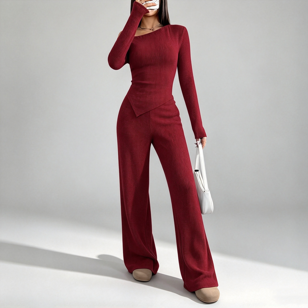The Elara Asymmetric Ribbed Wide-Leg Set