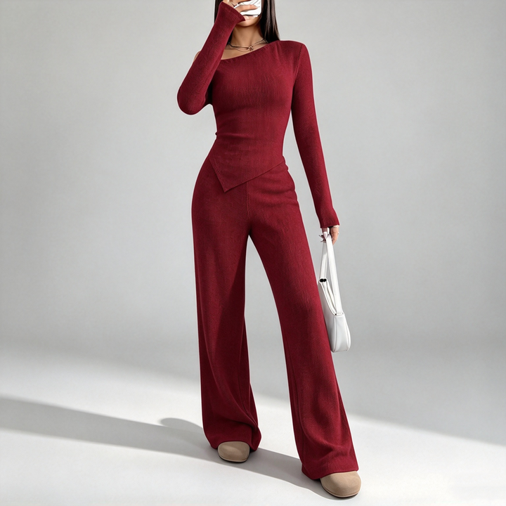The Elara Asymmetric Ribbed Wide-Leg Set