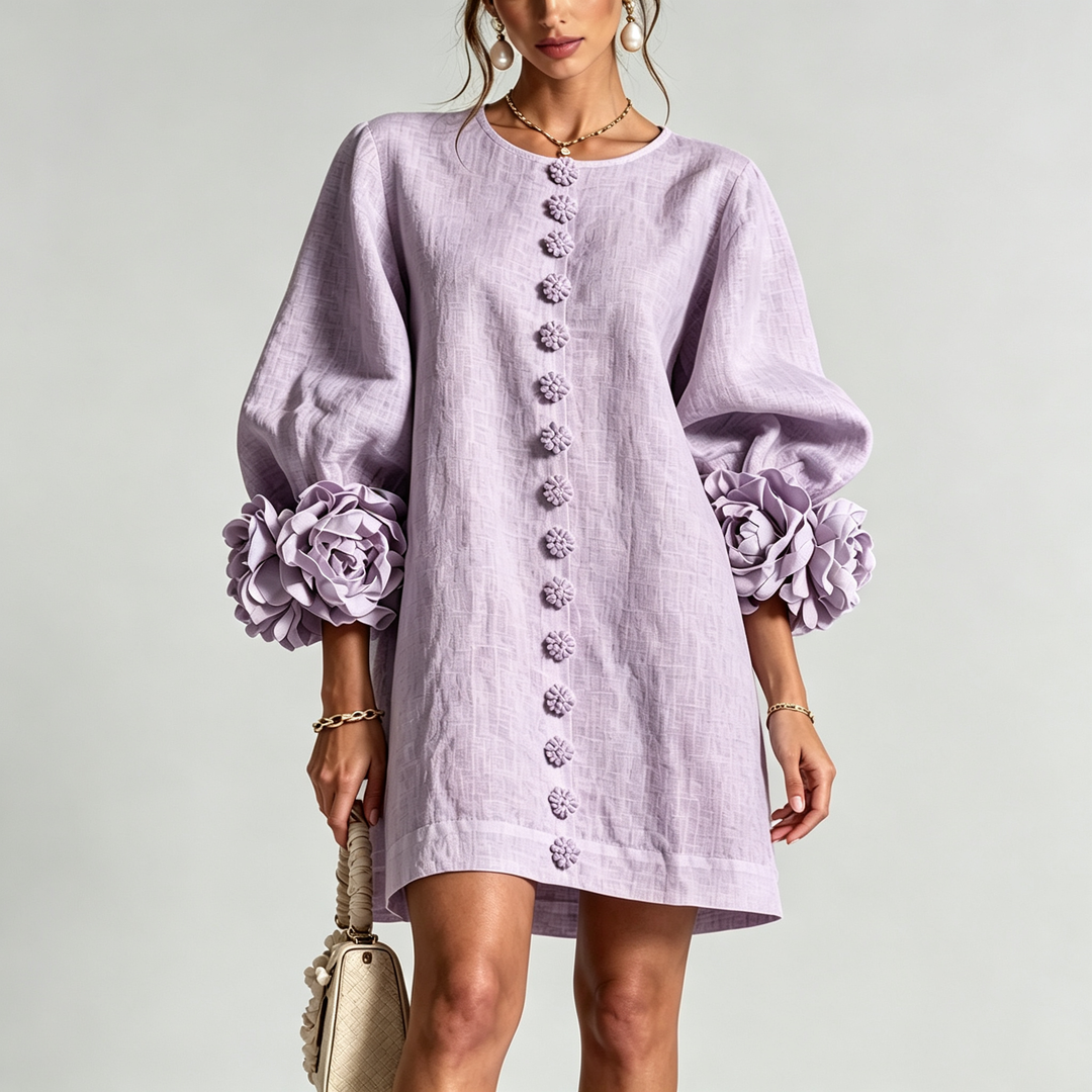 The Elara Sculpted Rose Cuff Mini Dress