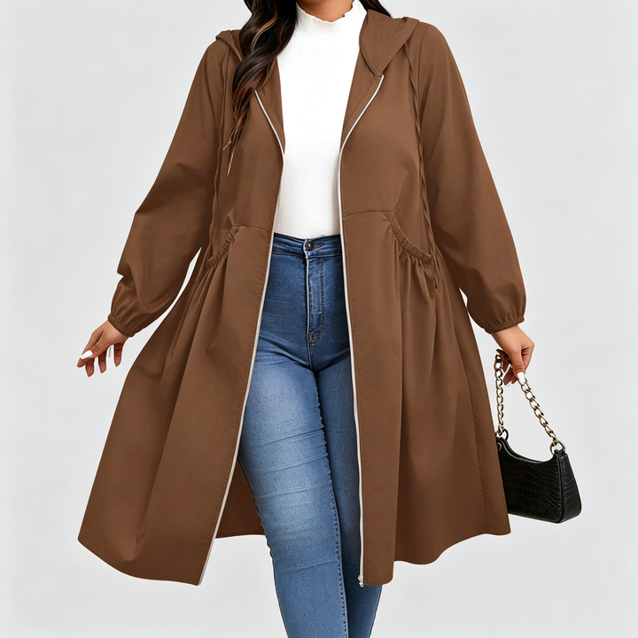 The Elara Curve Cinch Hooded Windbreaker Coat