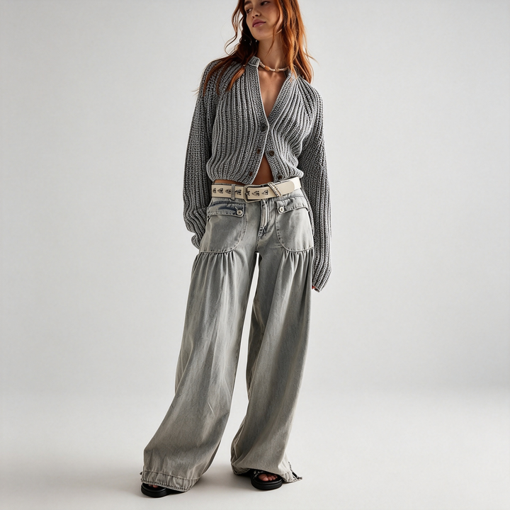 The Elara Drawstring-Cuff Denim Pants