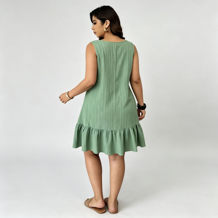 The Elara Asymmetrical Ruffle Crinkle Mini Dress