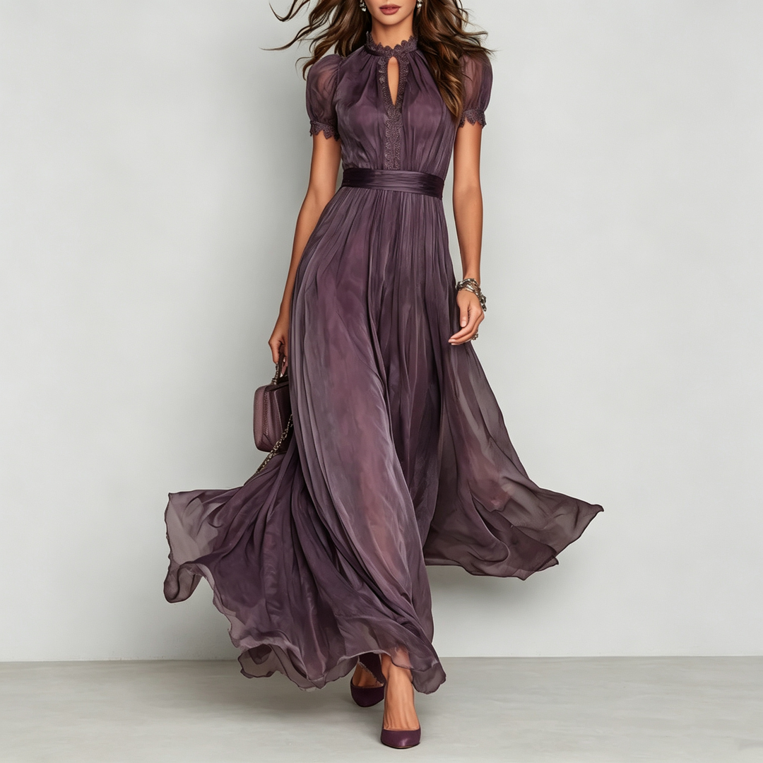 The Elara Keyhole Lace-Trim Maxi Dress