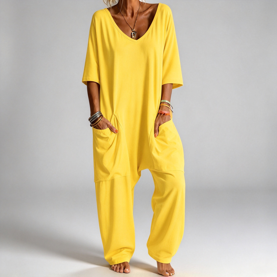 The Elara Relaxed V-Neck Pocket Jumpsuit
