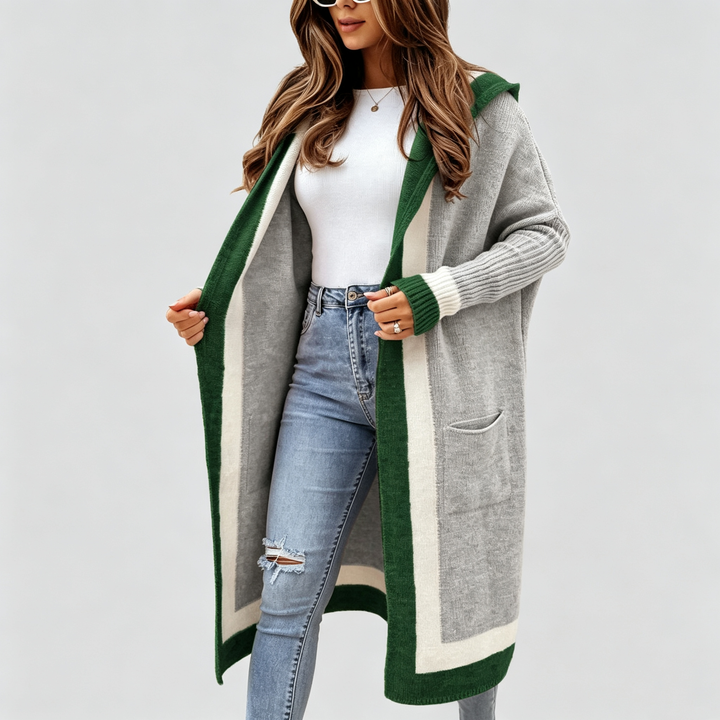 The Elara Color-Block Hooded Cardigan