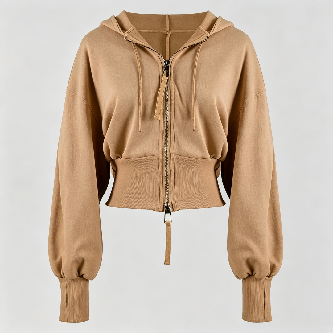 The Elara Double-Zip Cropped Hoodie