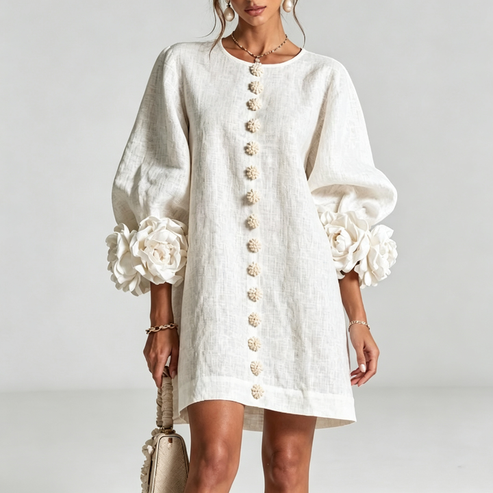 The Elara Sculpted Rose Cuff Mini Dress