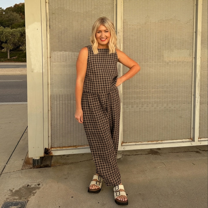 The Elara Plus Size Relaxed Check Tank &amp; Pant Set