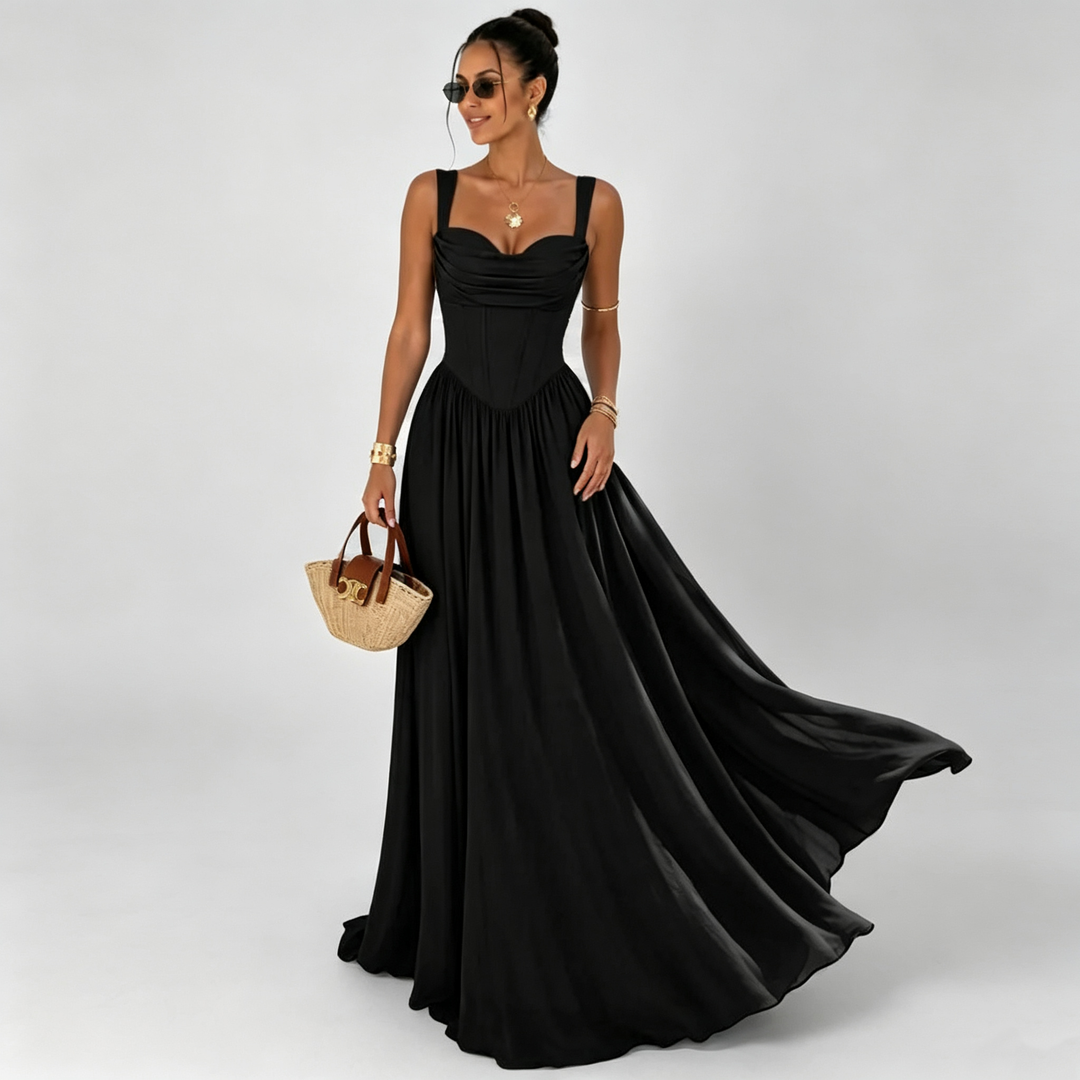 The Elara Faux-Corset Cowl Maxi Dress