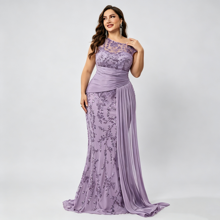 The Elara Asymmetric Sequin Draped Evening Gown