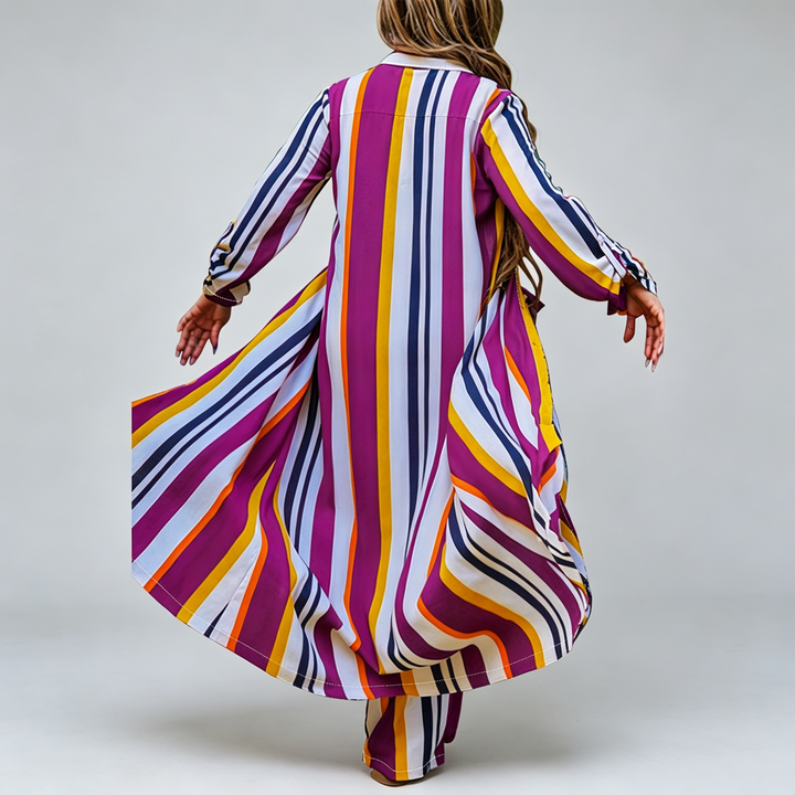 The Elara Plus Striped Shirt Wide-Leg Set