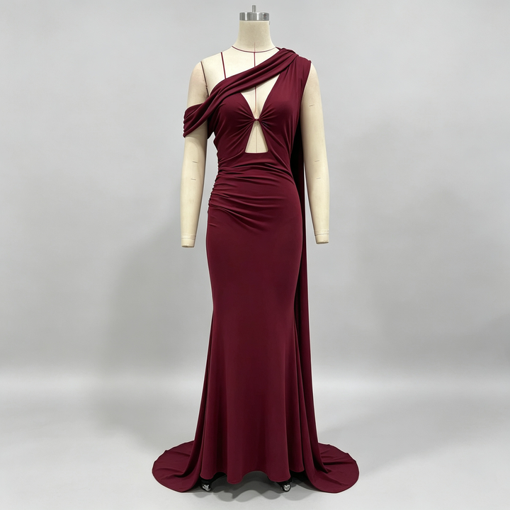 The Elara Riviera Scarf One-Shoulder Gown