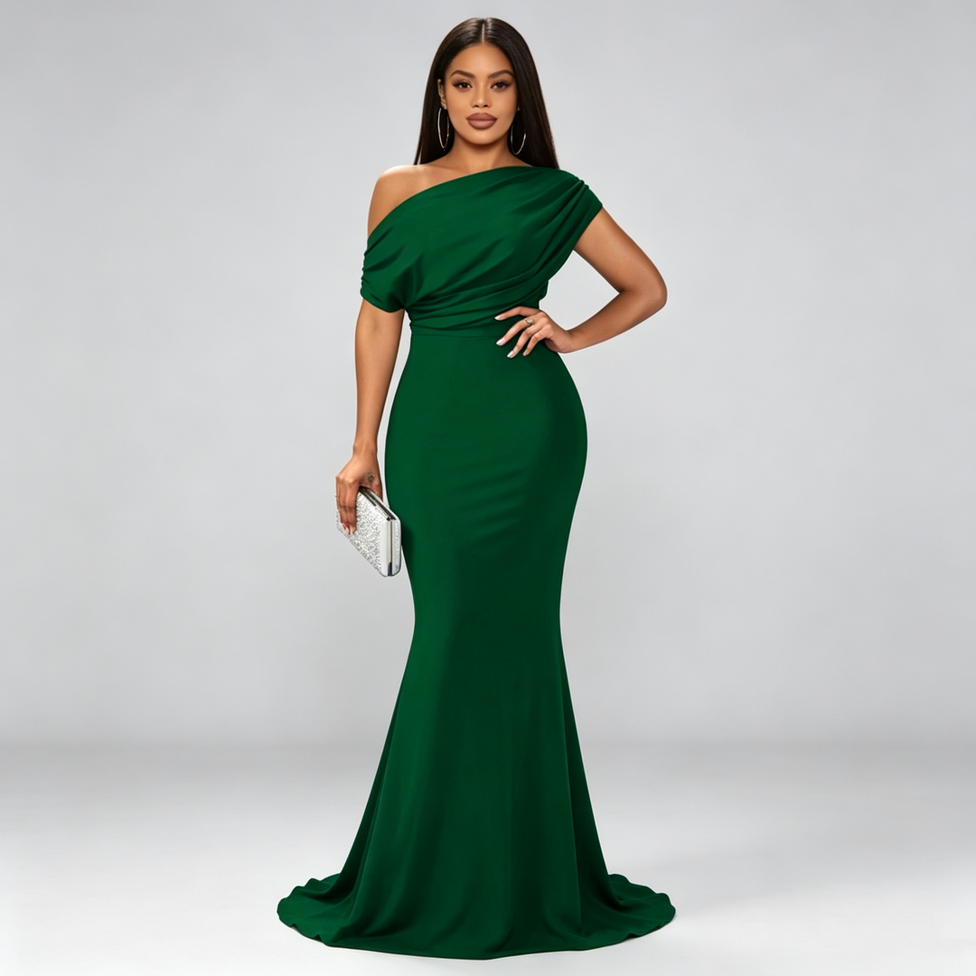 The Elara Draped One-Shoulder Mermaid Gown