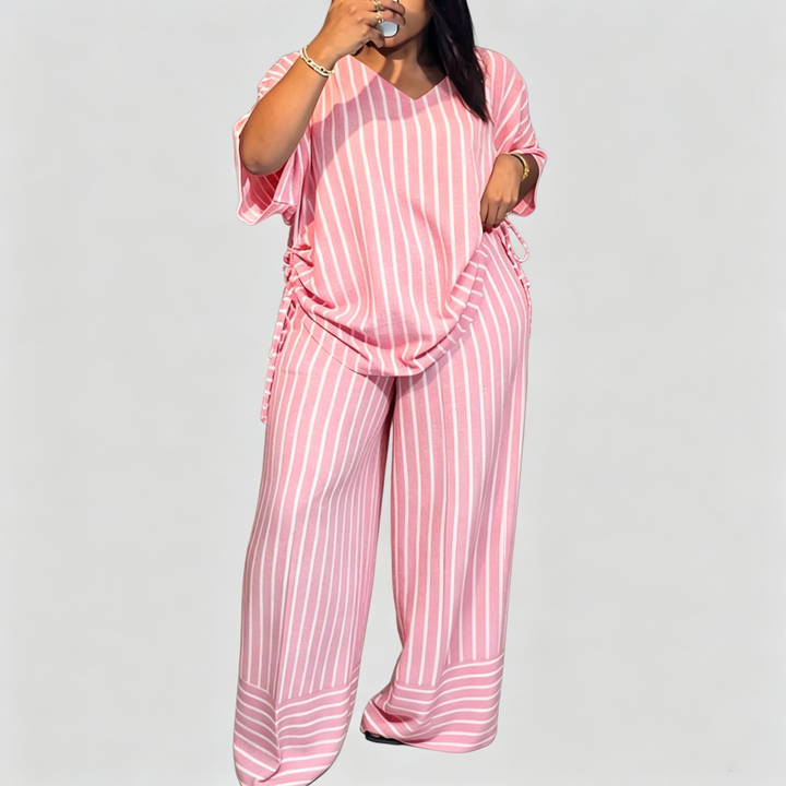 The Elara Breezy Stripe Wide-Leg Set