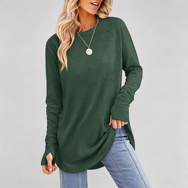 The Elara Thumbhole Curved-Hem Tunic Top
