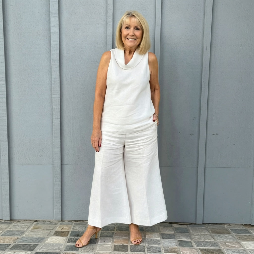 The Elara Cowl Neck Linen Two-Piece Set