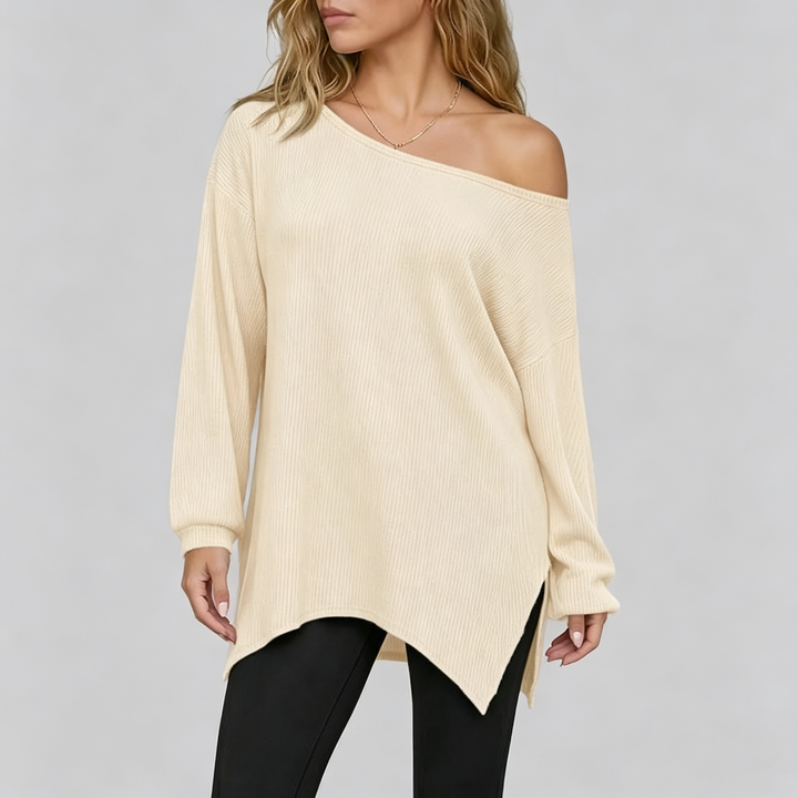 The Elara Asymmetric Off-Shoulder Ribbed Tunic