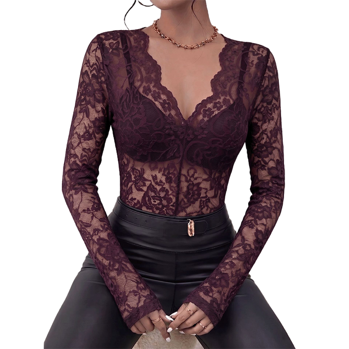 The Elara Scallop V-Neck Lace top