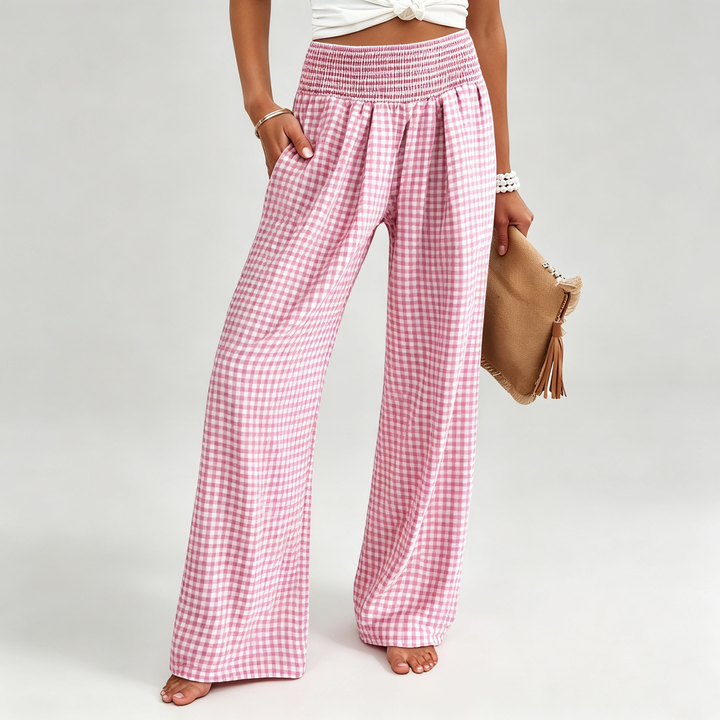 The Elara Gingham Smocked Wide Leg Pants
