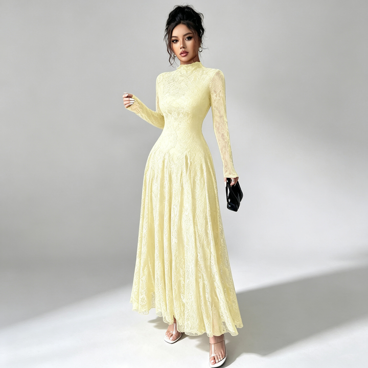 The Elara Lace Mock-Neck Maxi Dress