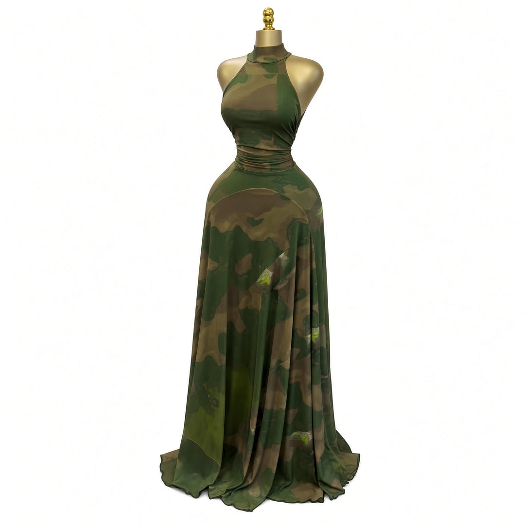 The Elara Lined Art-Mesh Maxi Dress