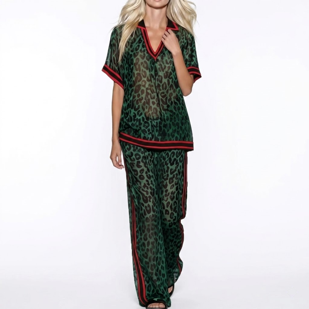 The Elara Leopard Sheer Palazzo Suit