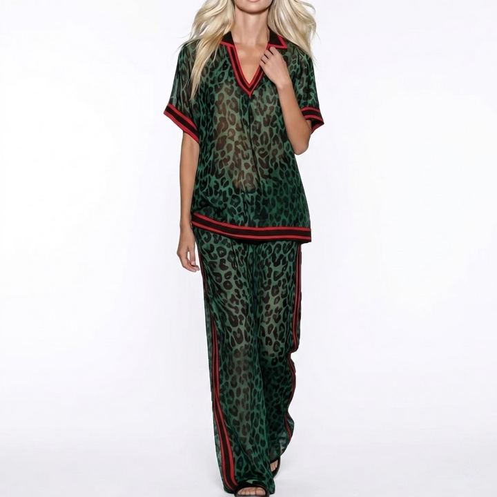 The Elara Leopard Sheer Palazzo Suit