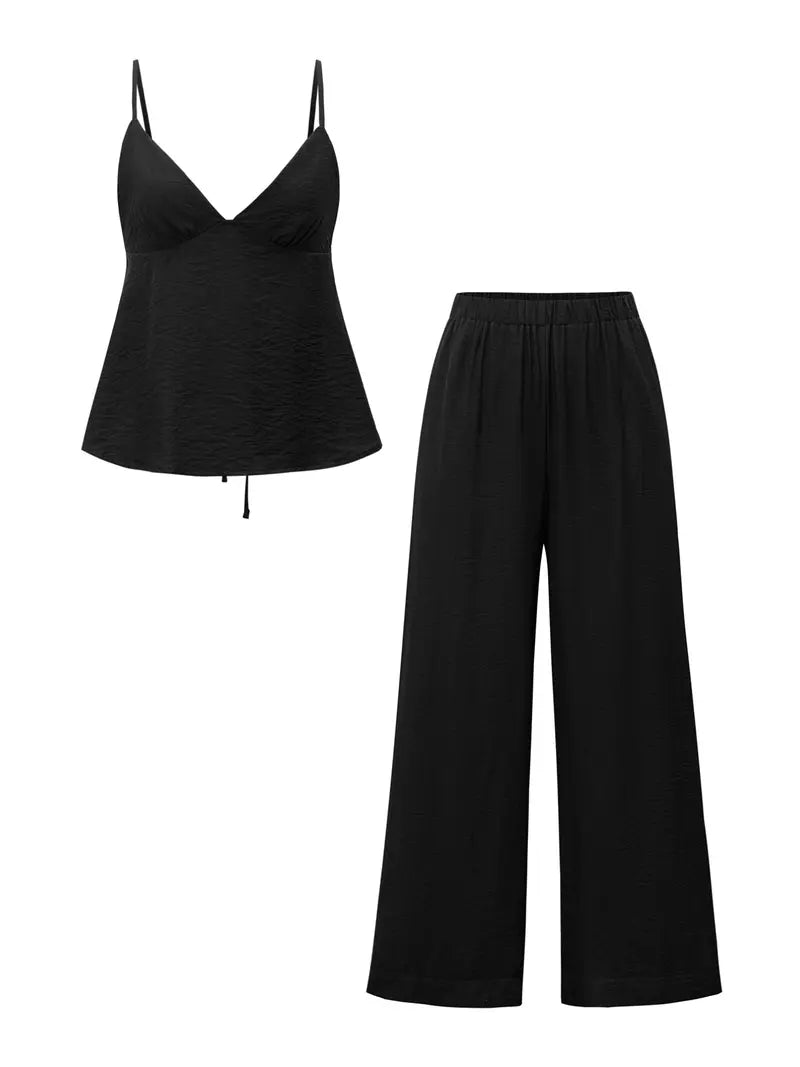 The Elara Luxe Draped Cami Wide Leg Set