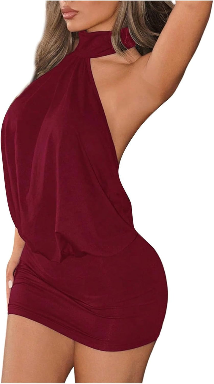 The Elara Cowl-Back Halter Mini