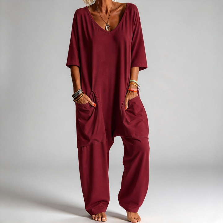 The Elara Relaxed V-Neck Pocket Jumpsuit