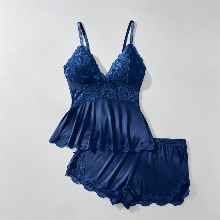 The Elara Lace Bow Cami Shorts Set