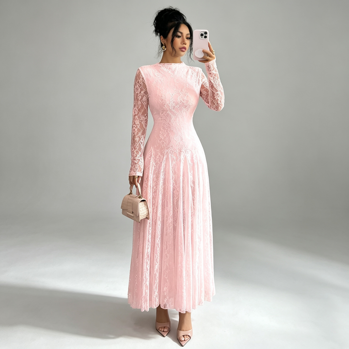The Elara Lace Mock-Neck Maxi Dress