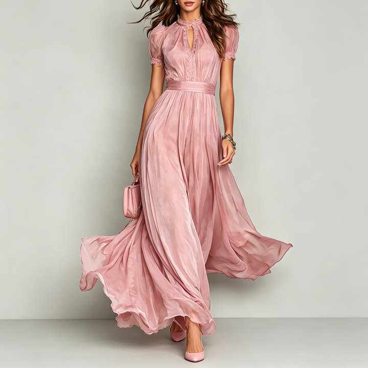 The Elara Keyhole Lace-Trim Maxi Dress