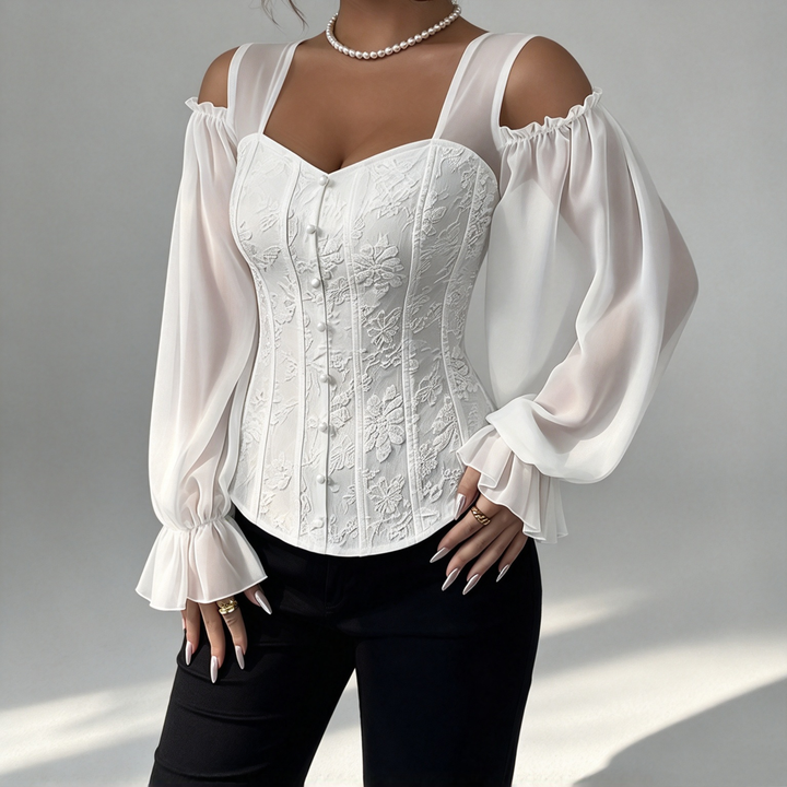 The Elara Jacquard Cold-Shoulder Corset Top