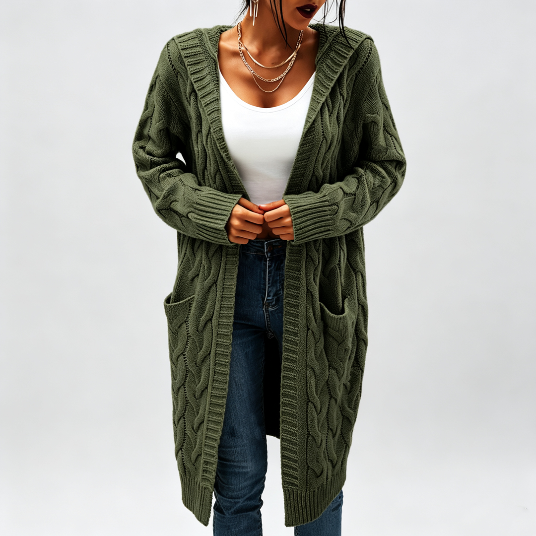The Elara Cable-Knit Hooded Cardigan