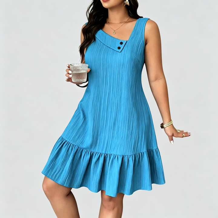The Elara Asymmetrical Ruffle Crinkle Mini Dress